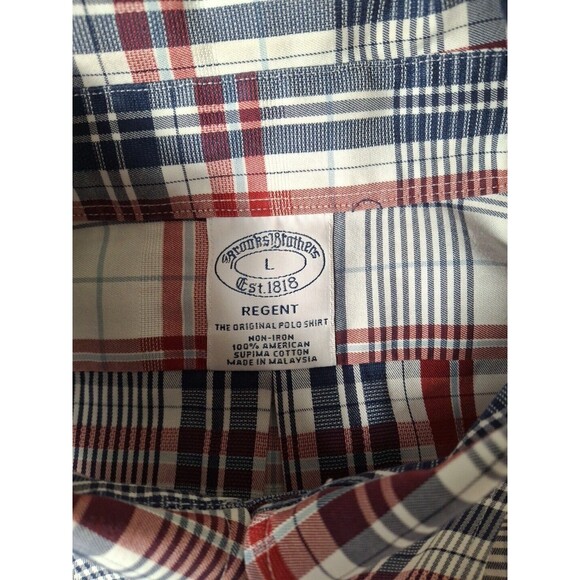 Brooks Brothers L Regent Blue White Red Plaid Dress Shirt  Long Sleeve Men USA - Picture 4 of 7